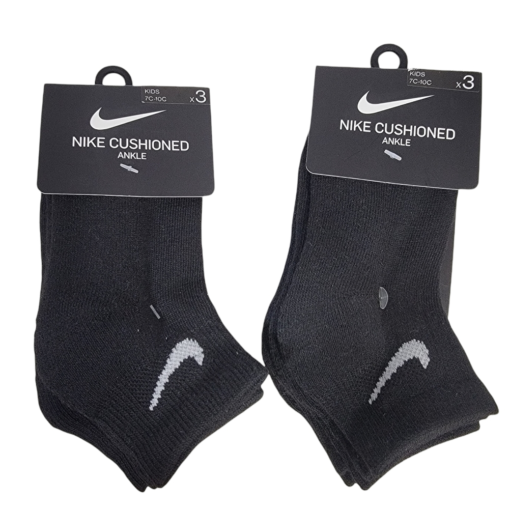 Nike Cushioned Ankle Kids Sock 2 Pkg (6 pairs) 7C-10C Size 4-5 YRS Black New.